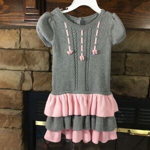 Gymboree Sweater Dress Toddler Girl Gray Pink Tiered Size 2T